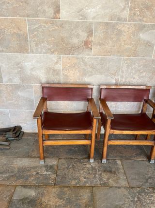 4 Sillones Vintage Madera y Cuero