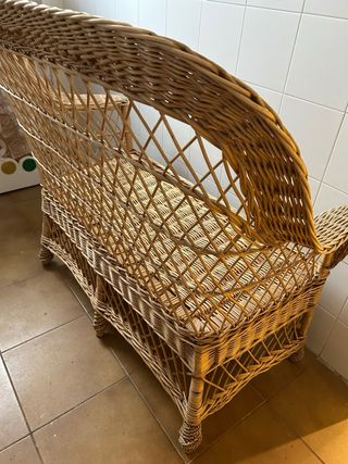 Sofá de Mimbre Beige y Marrón