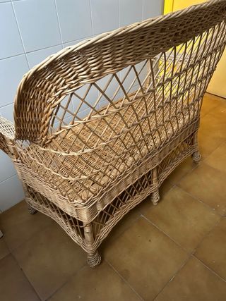 Sofá de Mimbre Beige y Marrón