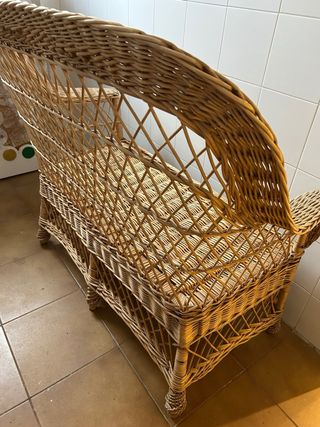 Sofá de Mimbre Beige y Marrón