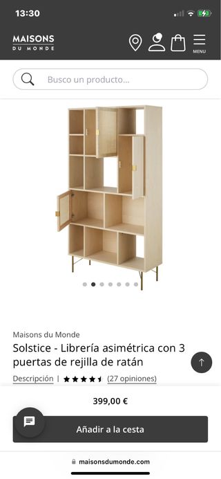 Librería asimétrica madera y ratán