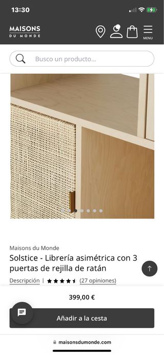 Librería asimétrica madera y ratán