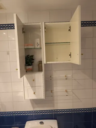 Mueble baño blanco puertas cajones estanterías