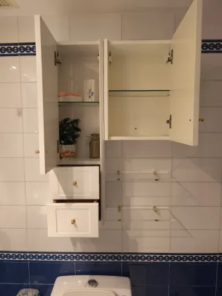 Mueble baño blanco puertas cajones estanterías