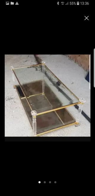 Tavolo da centro in vetro e metallo dorato