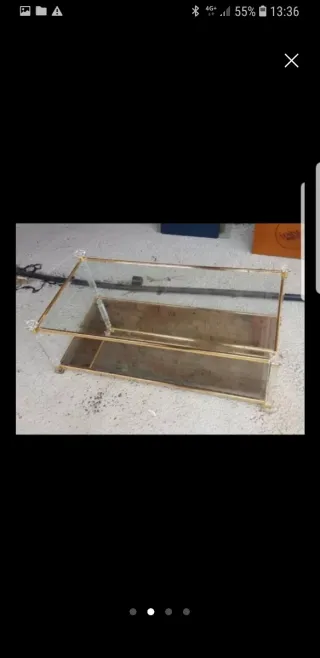 Tavolo da centro in vetro e metallo dorato