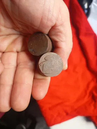Pareja cuños Troqueles en bronce obolo Griego.
