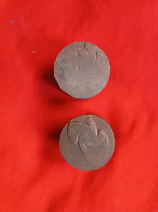 Pareja cuños Troqueles en bronce obolo Griego.