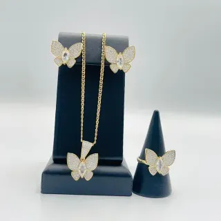 Pendientes Mariposa Oro 18K con Piedra Blanca