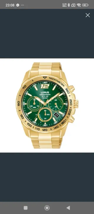 Reloj Lorus Solar Cronógrafo Dorado y Verde