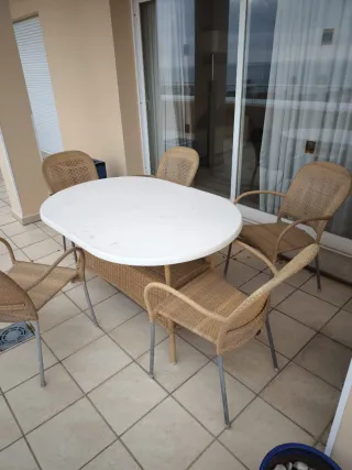 Mesa y 6 Sillas Terraza Mimbre