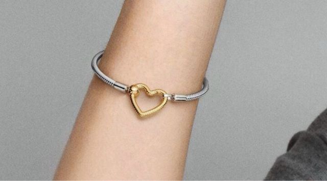 Pulsera Pandora Corazón Dorado y Plateado 18 cm