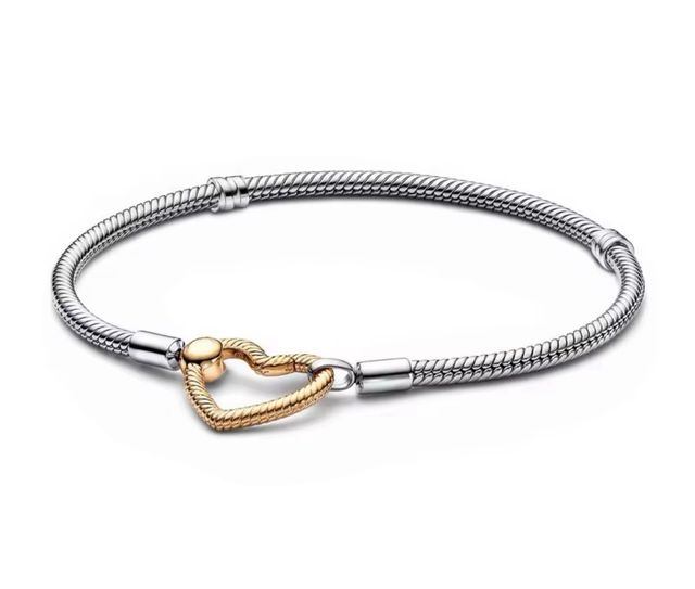 Pulsera Pandora Corazón Dorado y Plateado 18 cm