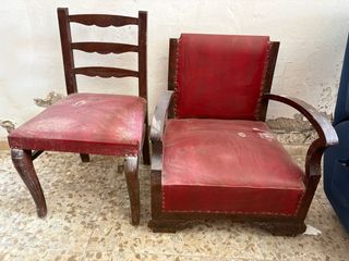 Silla victoriana de madera y cuero