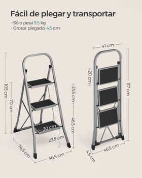 SONGMICS Escalera de Tijera 3 Peldaños