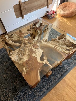 Mesa de centro madera y cristal diseño único