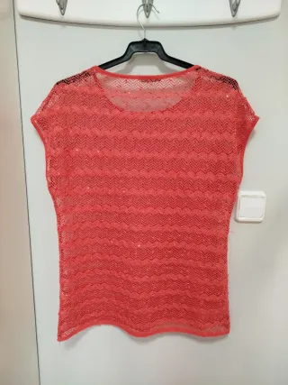 Camiseta coral calada manga corta talla L