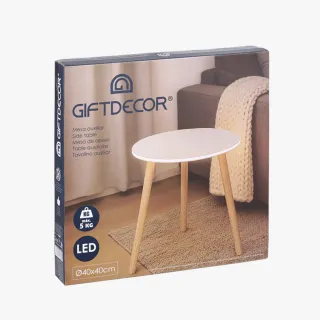 Mesita auxiliar redonda blanca y negra con luz led