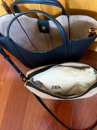 Bolso Zara Mini City Negro Pespuntes