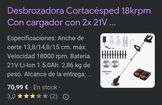 Desbrozadora cortacésped 18.000 rpm 21V + batería