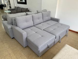 Sofá Cama Gris Claro con Arcón