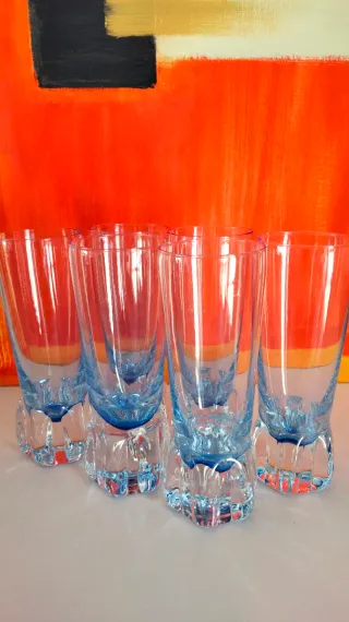 6 Bicchieri Cocktail Blu Vintage Anni '70