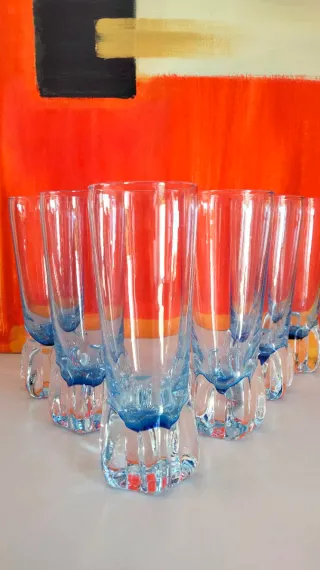 6 Bicchieri Cocktail Blu Vintage Anni '70