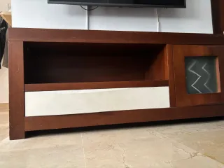 Mueble TV madera maciza y cristal
