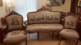 Antiguedades Conjunto sofá, 2 sillones y mesa cent