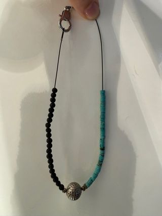 Collar perlas negras y turquesa con bola