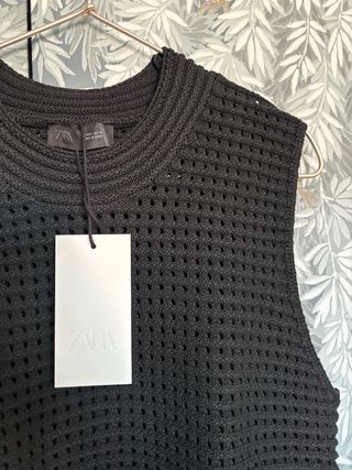 Top Zara negro flecos cuadrillé