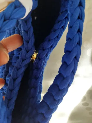 Borsa uncinetto blu con frange bianche/handmade