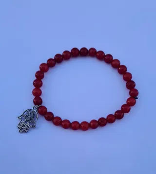 Pulsera Ágata Fuego Hamsa Plata