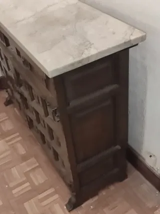 Mueble recibidor antiguo madera y mármol