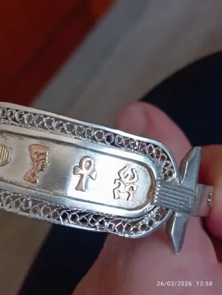 Bracciale Egiziano Oro 14kt e Argento Anni '70