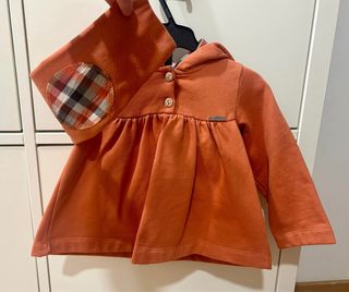 Sudadera infantil naranja con braga cuadros