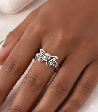 Anillo Plata Calavera Mariposa Ajustable