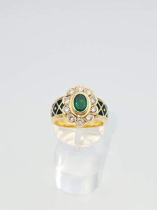 Anillo Oro 18K Esmeralda Diamantes 11.14gr