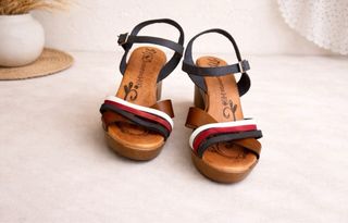 Sandalias cuña Talla 37 Marrón Multicolor