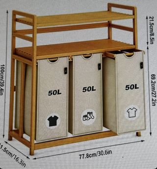 Cesto de roupa suja bambu e tecido