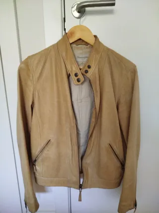 Chaqueta Massimo Dutti Beige Cuero. Vintage