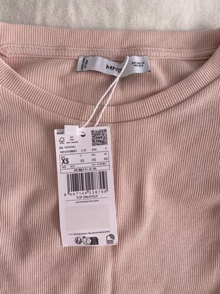 Camiseta Mango volantes encaje rosa Talla XS