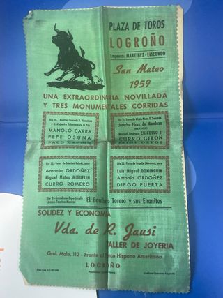 Cartel de tela antiguo Plaza de Toros Logroño 1959