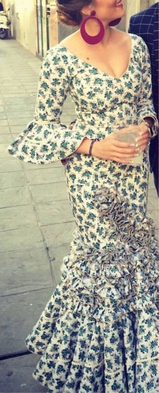 Traje de flamenca Maricruz verde y blanco