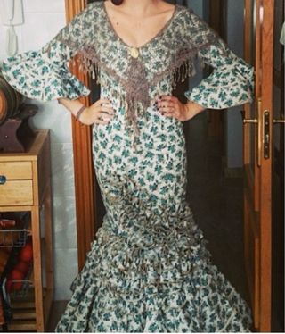 Traje de flamenca Maricruz verde y blanco