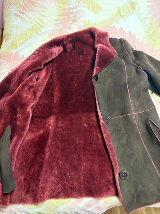 Cazadora de piel marrón y rosa