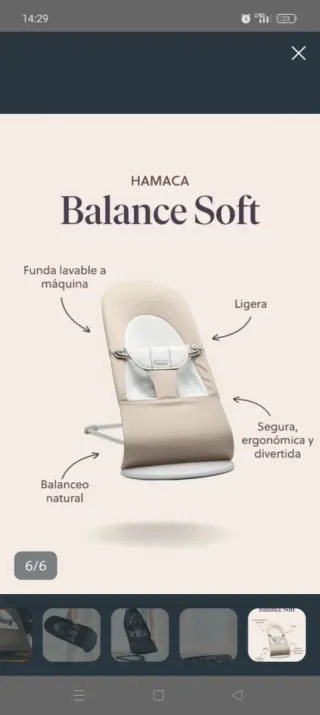 Hamaca BabyBjörn beige + 3 fundas + juguete