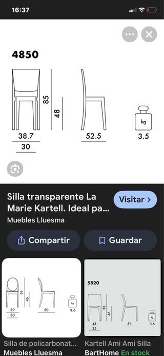 Set de Sillas estilo Louis Ghost Kartell