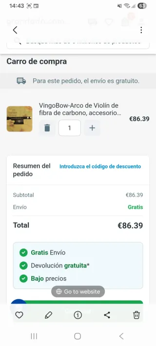 Arco violin Vingobow Ad.  fibra carbono