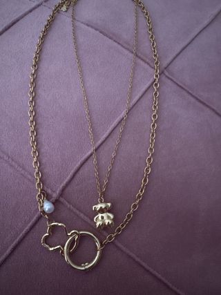 Collar dorado con oso y perla de acero inoxidable